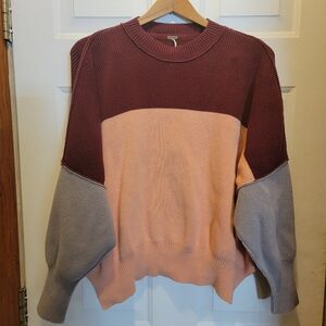 Free People Easy Street colorblock peach and grey sweater size extra small.